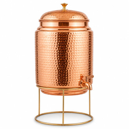Ayurvedic Hammered Pure Copper Water Dispenser 5 Litres – With Stand + Brass Tap