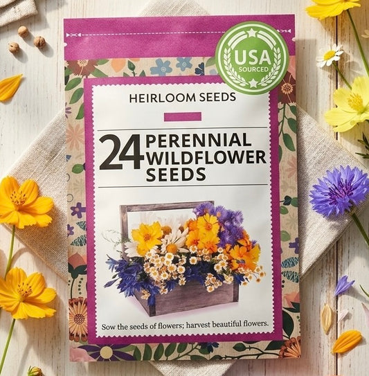 24 Varieties Perennial Wildflower 90000+ Seeds – Heirloom Non‑GMO Mix (Free Plant Markers)