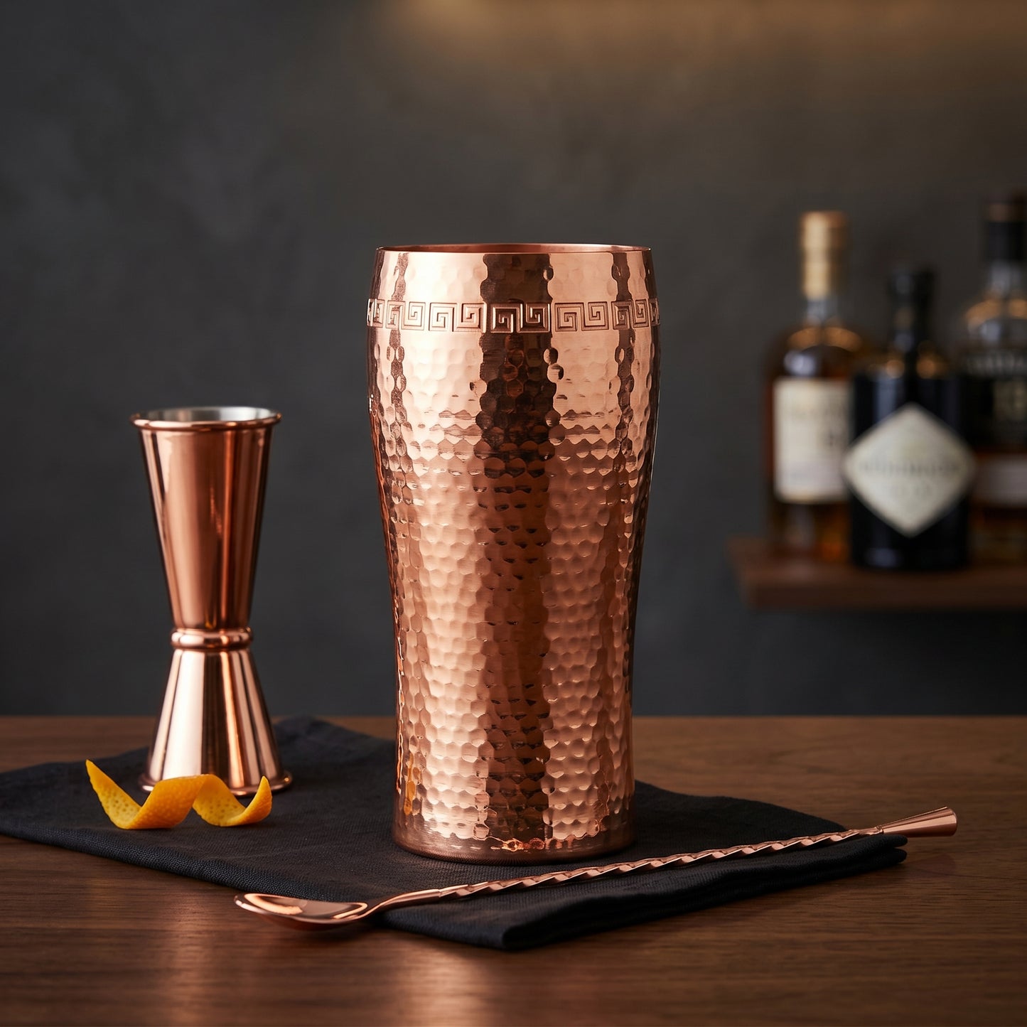 Copper cocktail shaker and jigger 