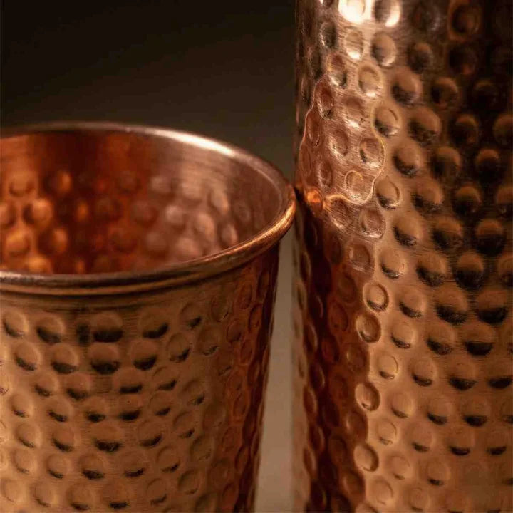 Ayurvedic Copper Ritual Set -  100% Pure Copper Bottle + 2 Hammered Cups