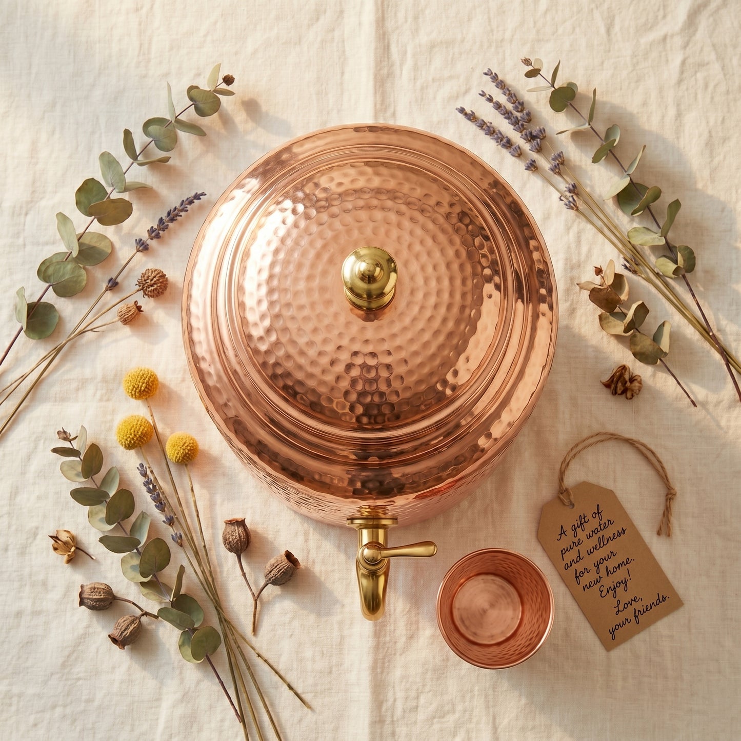 Ayurvedic Hammered Copper Water Dispenser 5 Litres – 100% Pure Copper with Brass Tap