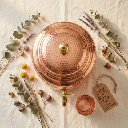 Ayurvedic Hammered Copper Water Dispenser 5 Litres – 100% Pure Copper with Brass Tap