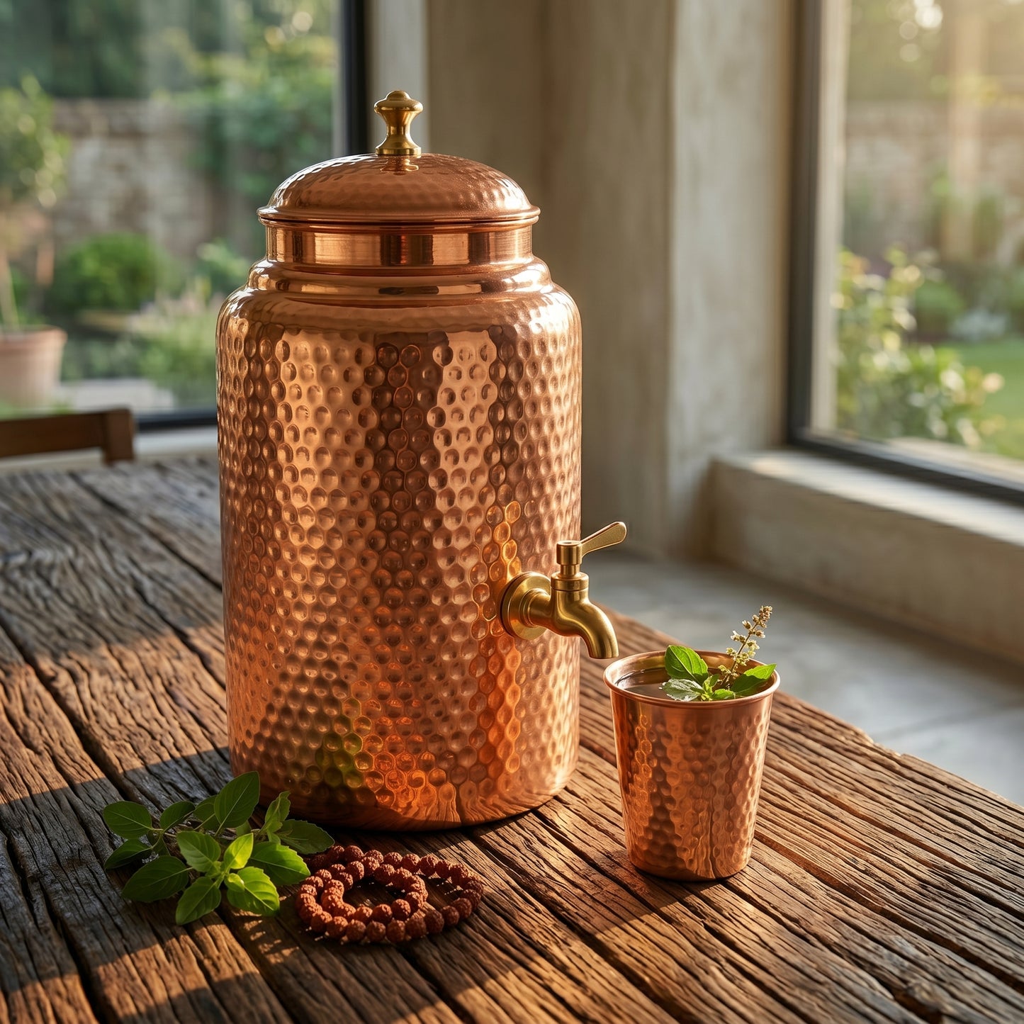 Ayurvedic Hammered Copper Water Dispenser 5 Litres – 100% Pure Copper with Brass Tap