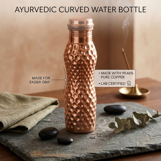 Ayurvedic Curved 100% Pure Copper Bottle 900ml- Better Digestion & Gut Health (Get ebook Worth £20.99 FREE)