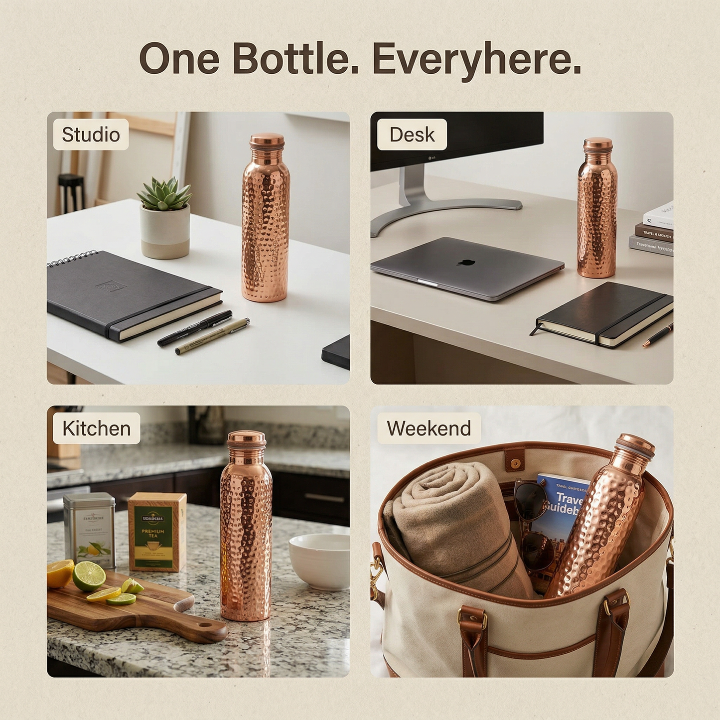 Ayurvedic 100% Pure Copper Water Bottle 900ml- Elevates Metabolism & Gut Health