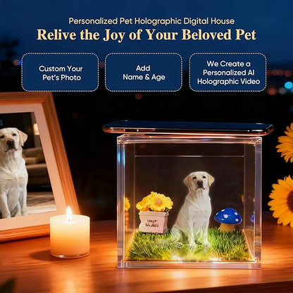 Personalised Pet Holographic Memorial Box – 3D Digital Pet House Keepsake
