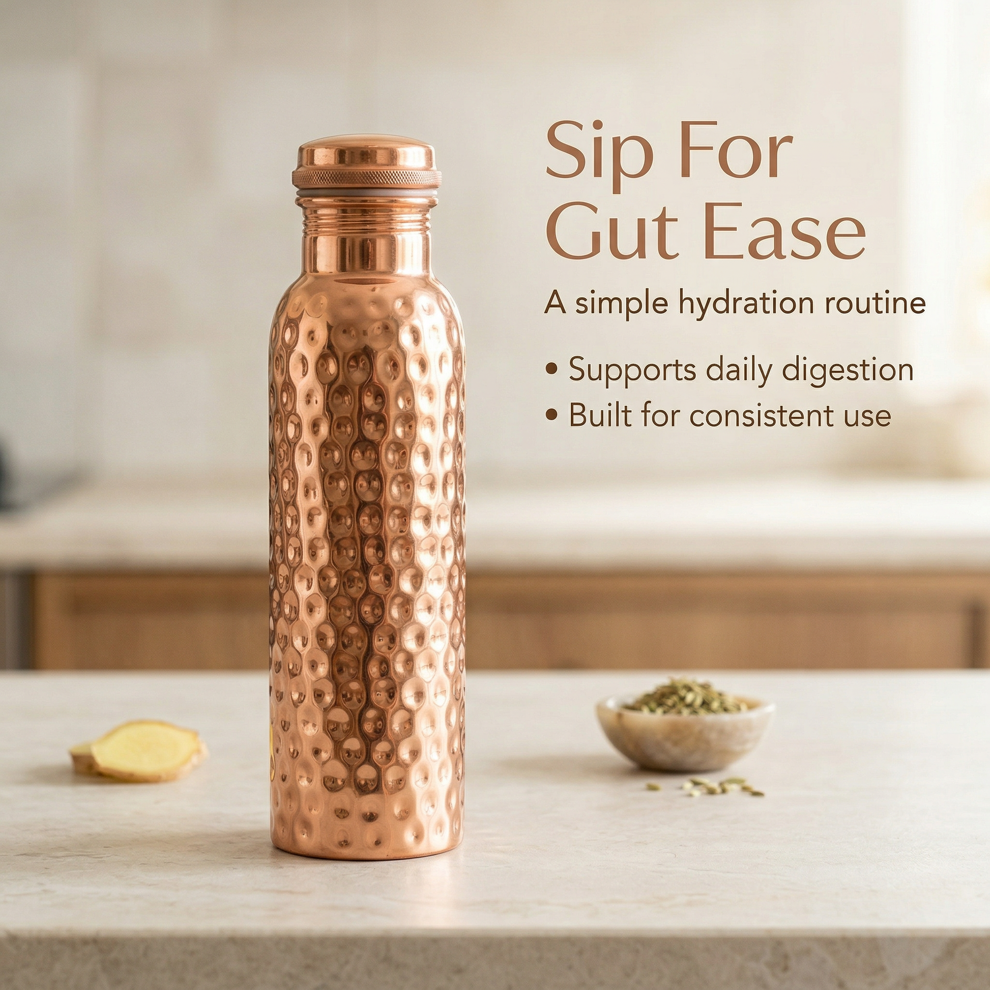 sip for gut ease- copper bottle